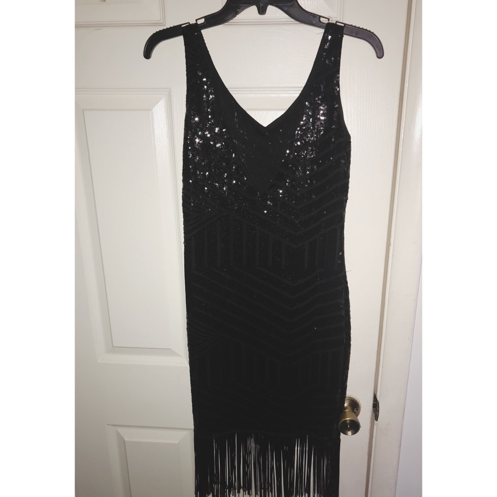 Black Sequin Flapper Dress
